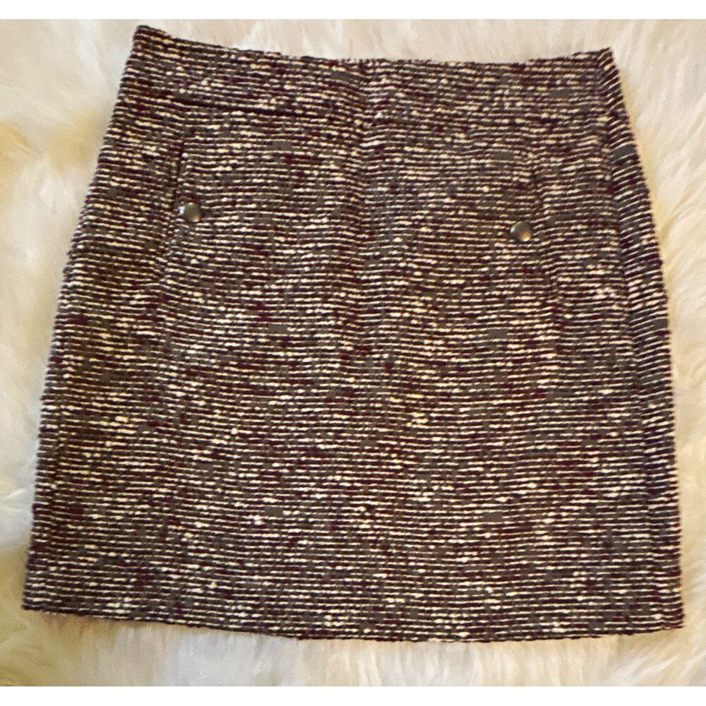 LOFT Womens Tweed Stripe Mini Skirt 2 Maroon Gray White Lined Pockets Zip 708